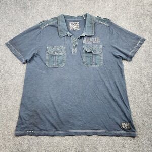 Affliction Black Premium Polo Shirt Mens 3XL Blue Logo Pocket Embroidered Casual